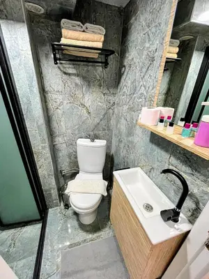 a bathroom with a toilet and a sink at Pembe Hotel in Istanbul