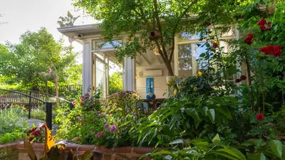 a garden in front of a house with flowers at Olive Garden Apart in Istanbul