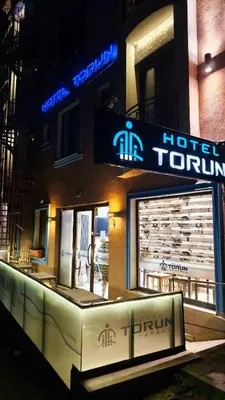 a hotel room with a sign on the side of a building at Hotel Torun Istanbul Old City in Istanbul