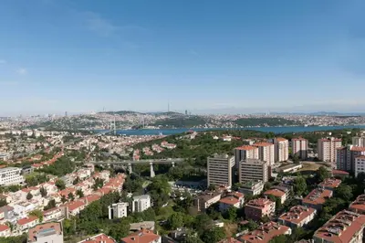 an aerial view of a city with tall buildings at Renaissance Istanbul Polat Bosphorus Hotel in Istanbul