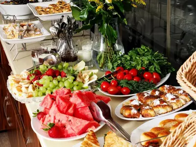 a buffet of different types of food on a table at Marmara Deluxe Hotel in Istanbul