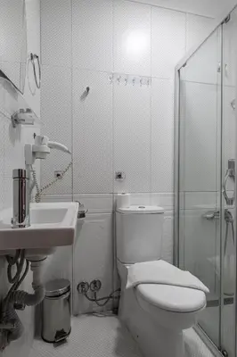 a bathroom with a toilet and a sink and a shower at Family Istanbul Hotel in Istanbul