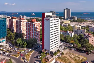 an aerial view of a city with buildings at Ramada Plaza by Wyndham Istanbul Atakoy in Istanbul