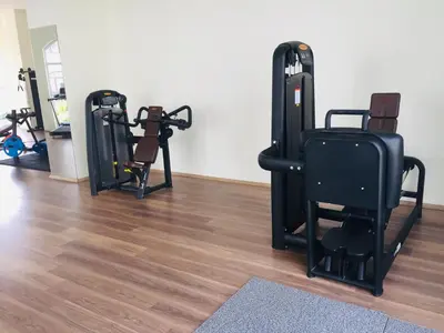 a gym with two treadmills in a room at FALCON PalaS OTEL in Istanbul