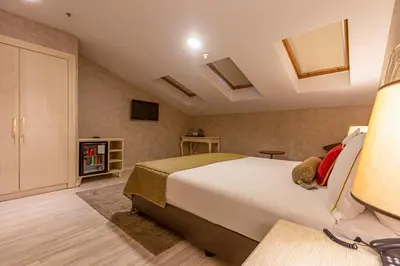 a hotel room with a large bed and a tv at Eurostar Old City Hotel & Spa in Istanbul