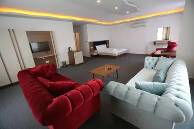 a living room with two chairs and a couch at TEVETOGLU HOTEL in Istanbul