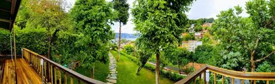 a balcony with a view of a park with trees at Boğazın incisi.. in Istanbul