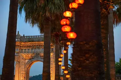 a bunch of lights in front of a bridge at Çırağan Palace Kempinski Istanbul in Istanbul