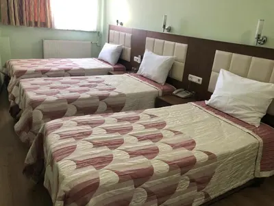 a hotel room with two beds in a room at Hivas Hotel in Istanbul