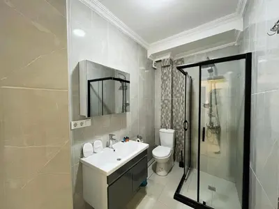 a bathroom with a sink and a toilet and a shower at Westley Residence Taksim in Istanbul