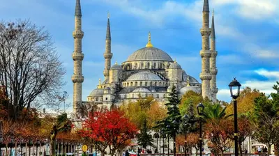 a building with two blue domes and two mosques at Vizyon Hotel - Old City in Istanbul