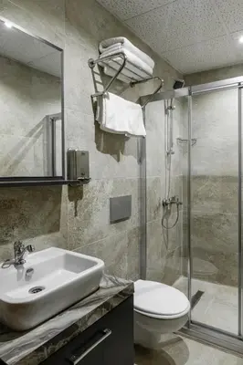 a bathroom with a sink and a shower and a toilet at madame roza in Istanbul