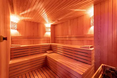 a large wooden sauna with wooden flooring and a wooden at Antusa Design Hotel & Spa in Istanbul