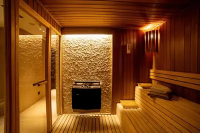 a room with a sauna with a heater in it at Lasagrada Hotel Istanbul in Istanbul