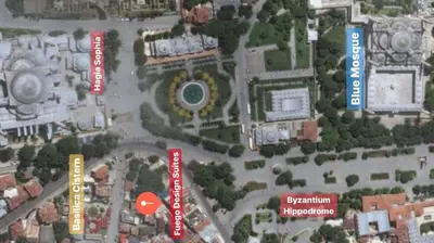 a site map of a building in a city at Fuego Design Suites in Istanbul
