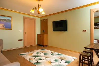 a living room with a rug on the floor at The Ottoman Desing Suit in Istanbul
