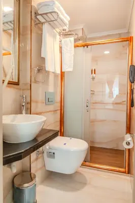 a bathroom with a toilet and a sink and a shower at City Hall Hotel Sultanahmet in Istanbul