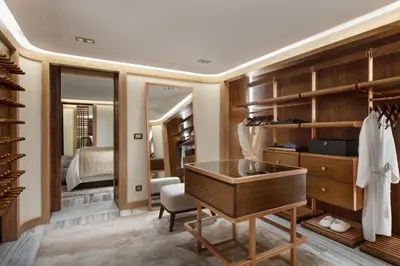 a dressing room with a desk and a mirror at JW Marriott Istanbul Bosphorus in Istanbul