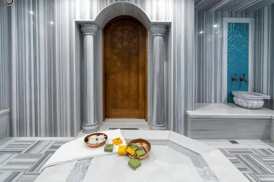 a room with a door and a plate of food at Vital Hotel Fulya Istanbul Sisli in Istanbul