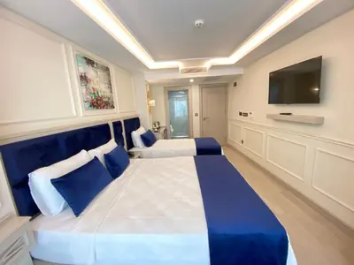 a bedroom with two beds and a flat screen tv at OMMA HOTEL in Istanbul