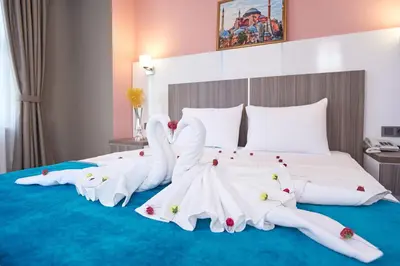 a bed with two swans in a wedding dress at Renzo Hotel - Special Category in Istanbul