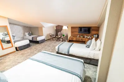 a hotel room with two beds and a television at Istanbul Airport Express Hotel in Arnavutköy