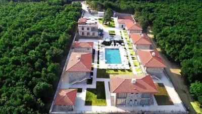 an aerial view of a mansion with a swimming pool at İğneada Hotel Rezve in Kırklareli