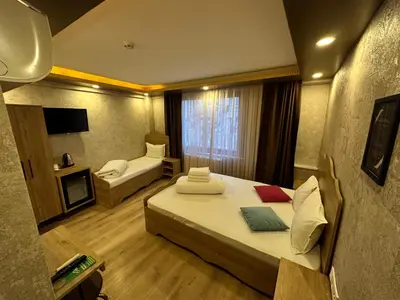 a hotel room with a bed and a television at Golden Sail Hotel Old City in Istanbul