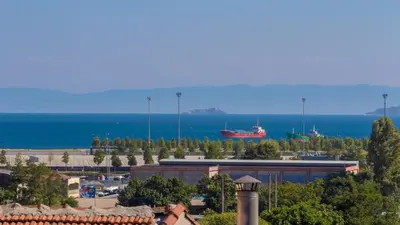 a view of the ocean and a cruise ship at Mardia Hotel in Istanbul