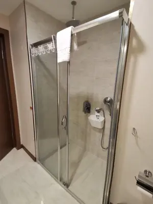 a bathroom with a shower with a sink at Doğan Palas Suites in Istanbul