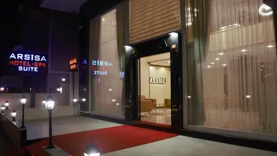a lobby of a hotel with a sign on the door at Arsisa in Avcılar