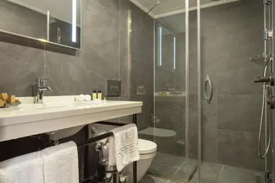 a bathroom with a toilet and a sink and a shower at The Rooms Nisantasi in Istanbul