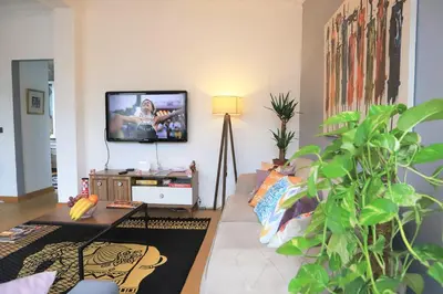 a living room with a couch and a flat screen tv at Taksim Roya Apartment -center of the Istanbul in Istanbul