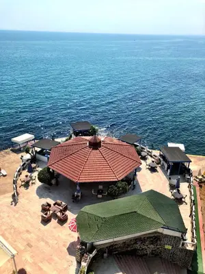 an aerial view of a resort on the ocean at Family Resort Hotel in Selimpasa