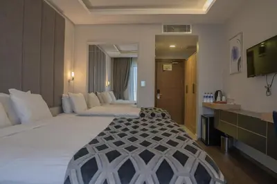 a hotel room with a large bed and a television at Sakarya Hotel in Sakarya