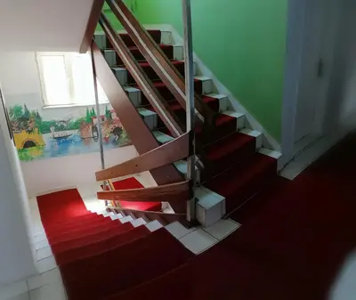 a staircase in a house with a red carpet at Hotel Mudanya in Mudanya