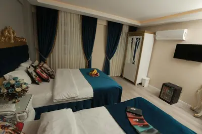 a hotel room with two beds and a television at Constantinopolis Hotel in Istanbul
