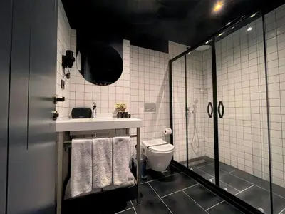 a bathroom with a toilet and a sink and a shower at Weingart Istanbul in Istanbul