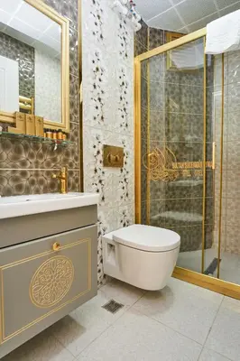 a bathroom with a toilet and a shower and a sink at Sultan Suleyman Palace Hotel & Spa in Istanbul