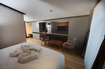 a hotel room with a bed and a television at THE NOVA HOTEL in Yalova