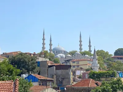 a view of a city with mosques in the background at Victorious Hotel in Istanbul