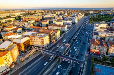 an aerial view of a city with traffic at MELİSA SUİT RESİDENCE in Istanbul