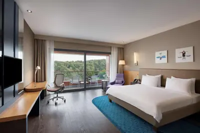 a hotel room with a bed and a large window at Radisson Blu Hotel & Spa, Istanbul Tuzla in Istanbul