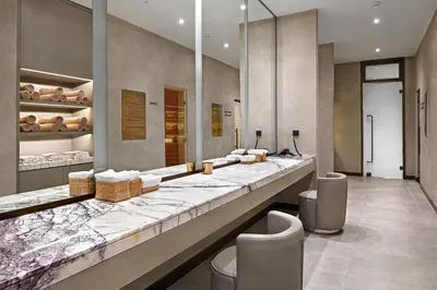 a bakery with a long counter with bread at Wanda Vista Istanbul in Istanbul