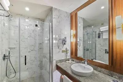 a bathroom with a sink and a shower at Aspera Hotel Golden Horn in Istanbul