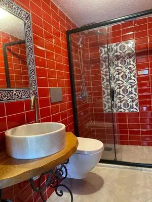 a bathroom with a sink and a toilet and a shower at Sofia Konaklama in Istanbul