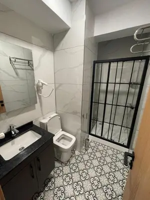 a bathroom with a toilet and a sink and a toilet sqor at Almin Apart Hotel in Istanbul