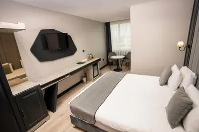 a hotel room with a bed and a flat screen tv at Express Plus Hotel in Istanbul