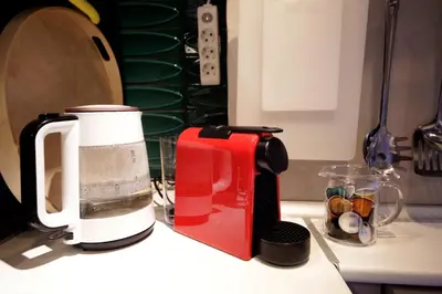 a coffee maker sitting on top of a counter at Superior refurbished flat in the heart of Istanbul in Istanbul