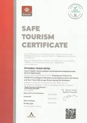 a document for a safe tourism certificate at Ak residence in Istanbul